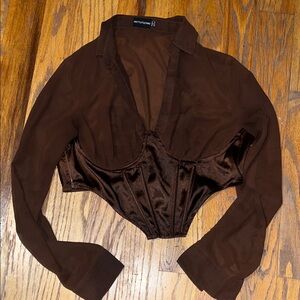 PrettyLittleThing Brown Corset Blouse - Satin Bustier Style US 10